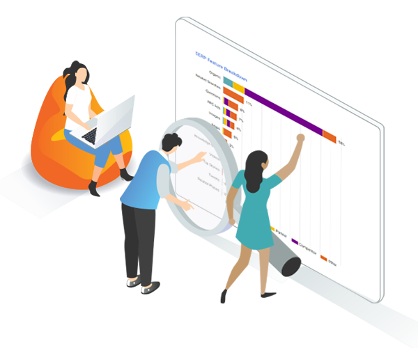 Illustration of a team reviewing the details of a sketch