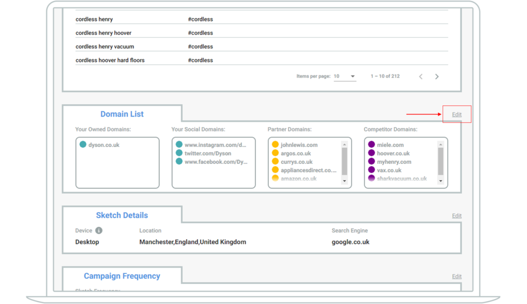 screenshot showing how to edit your domain list when you're finalising your sketch setup in the wizard