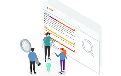 thumbnail illustration of three team members discussing a SERPsketch visualisation