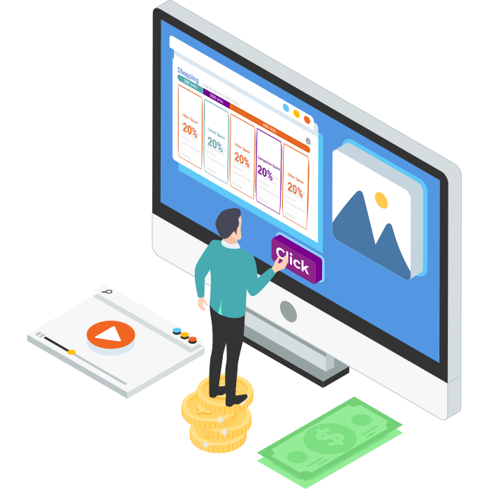 Illustration of a man generating income online